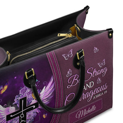 Be Strong And Courageous - Joshua 1:9 Purple Rose Leather Handbag