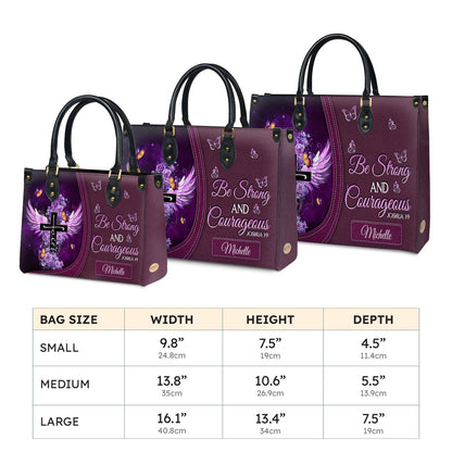 Be Strong And Courageous - Joshua 1:9 Purple Rose Leather Handbag