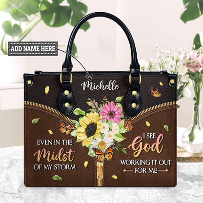 Even in the midst of my storm, I see God working it out for me Butterfly Flower Handbag