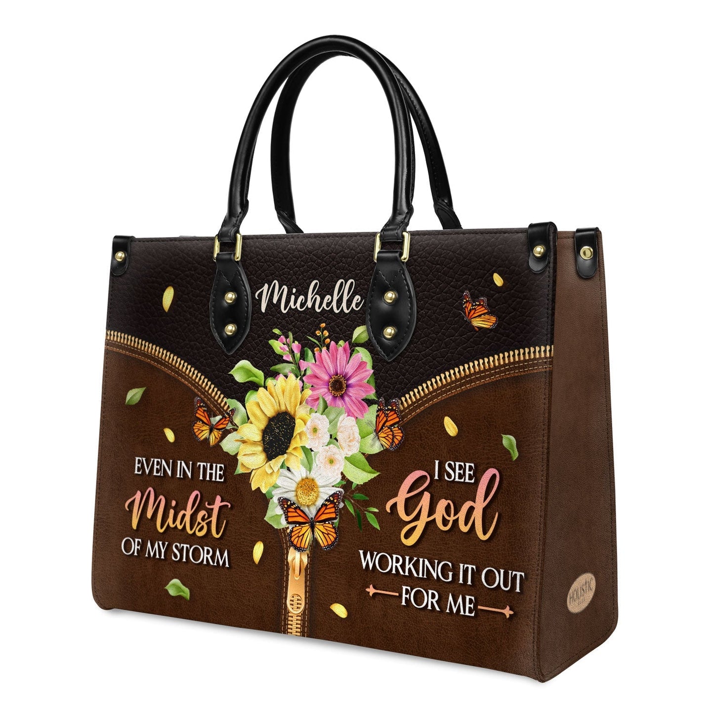 Even in the midst of my storm, I see God working it out for me Butterfly Flower Handbag