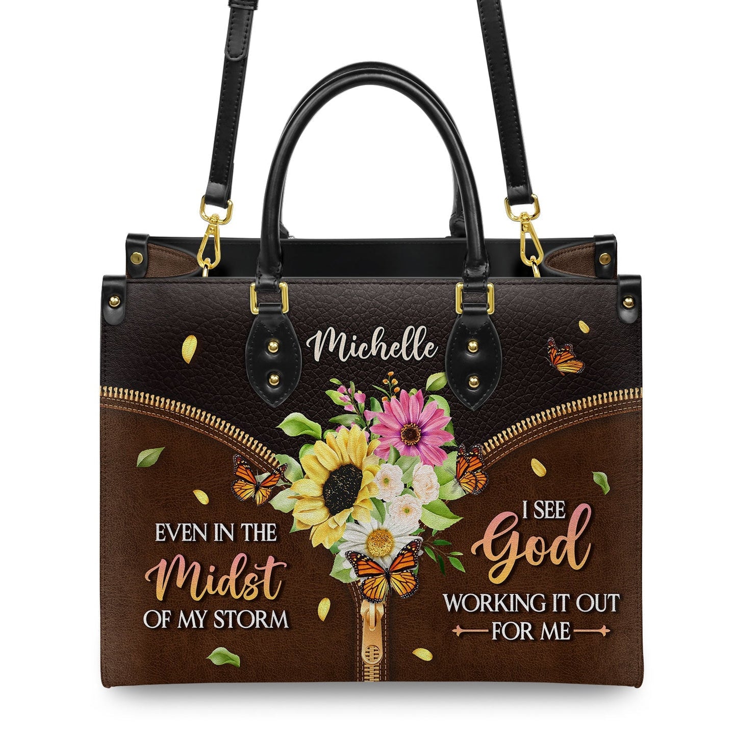 Even in the midst of my storm, I see God working it out for me Butterfly Flower Handbag