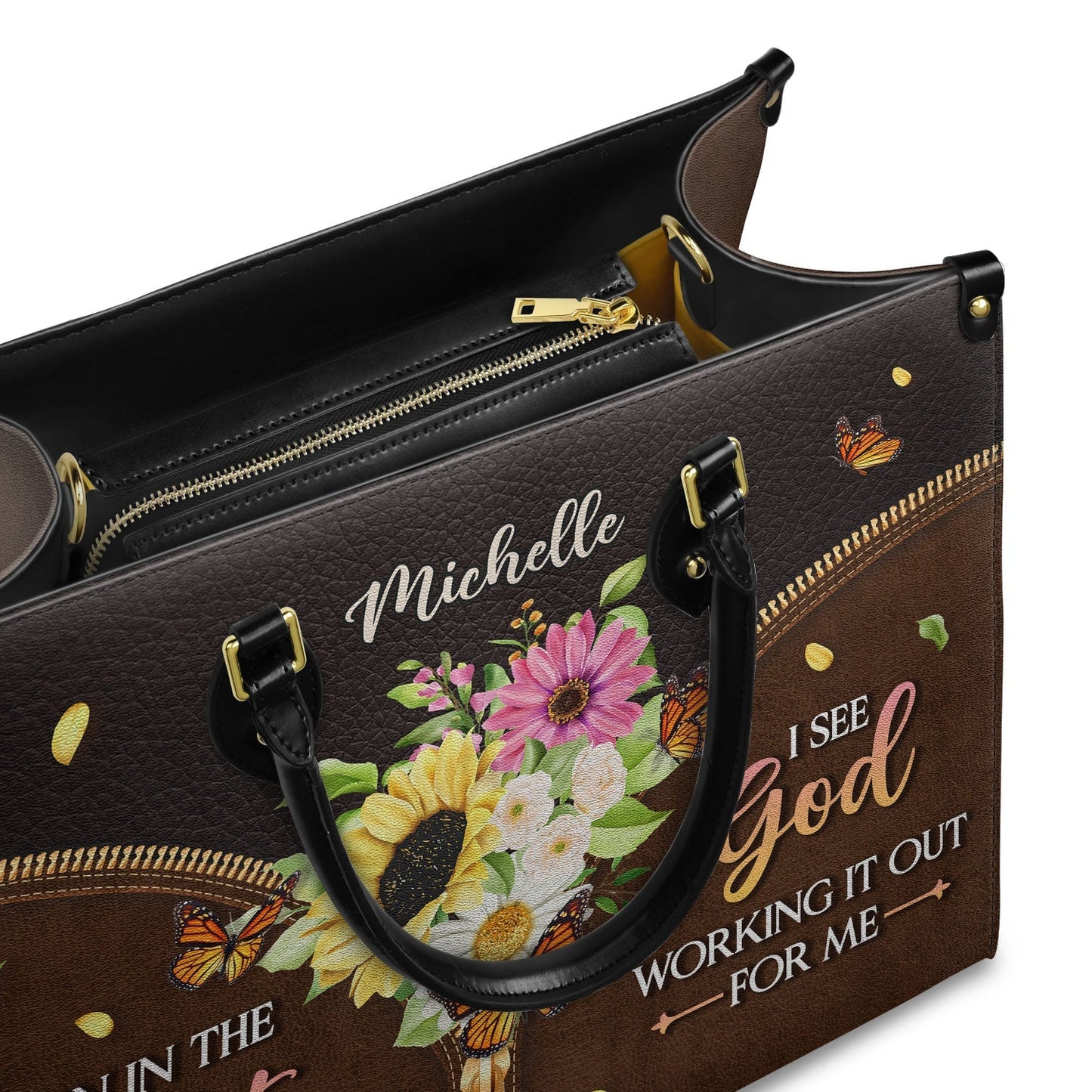 Even in the midst of my storm, I see God working it out for me Butterfly Flower Handbag