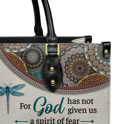 Empowering Leather Handbag – “For God Has Not Given Us a Spirit of Fear” 2 Timothy 1:7 Dragonfly Mandala