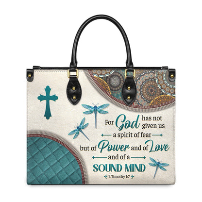 Empowering Leather Handbag – “For God Has Not Given Us a Spirit of Fear” 2 Timothy 1:7 Dragonfly Mandala